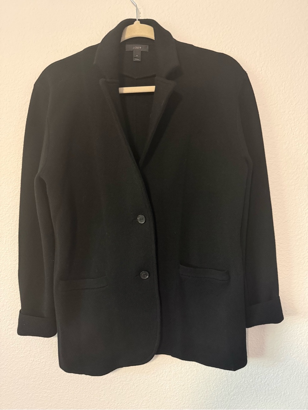 J. Crew Black Knit Single-Breasted Blazer Jacket 100% Merino Wool